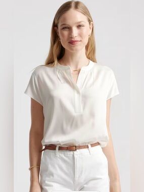 Quince Washable Stretch Silk Dolman Sleeve Blouse Ivory Size L